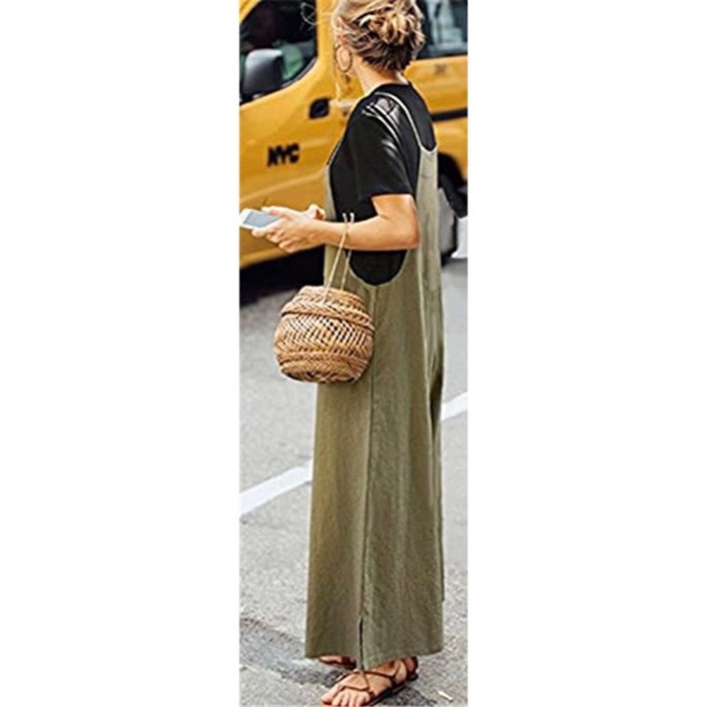 Aedvoouer Sage Green Wide Leg Linen Blend Jumpsuit Romper Overalls SZ XL / XXL - Picture 3 of 14